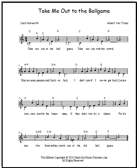 Take Me Out To The Ball Game Lyrics And Chords