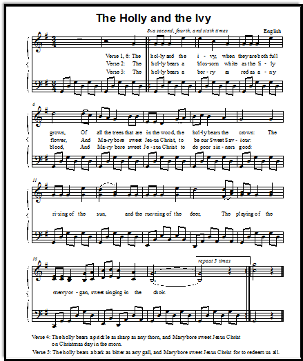 Christmas Songs Sheet Music with Lyrics