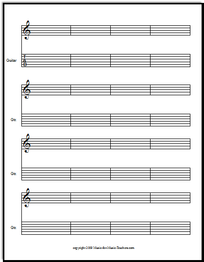 music staff. Guitar tab sheet 30 measures