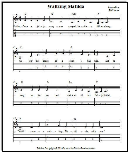 guitar tabs sheets. Waltzing Matilda guitar tabs