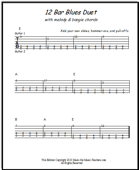 Boogie chords with 12 bar blues guitar tabs