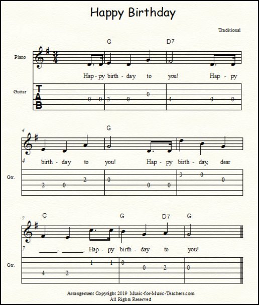 Happy Birthday Free Sheet Music For Guitar Piano Lead Instruments
