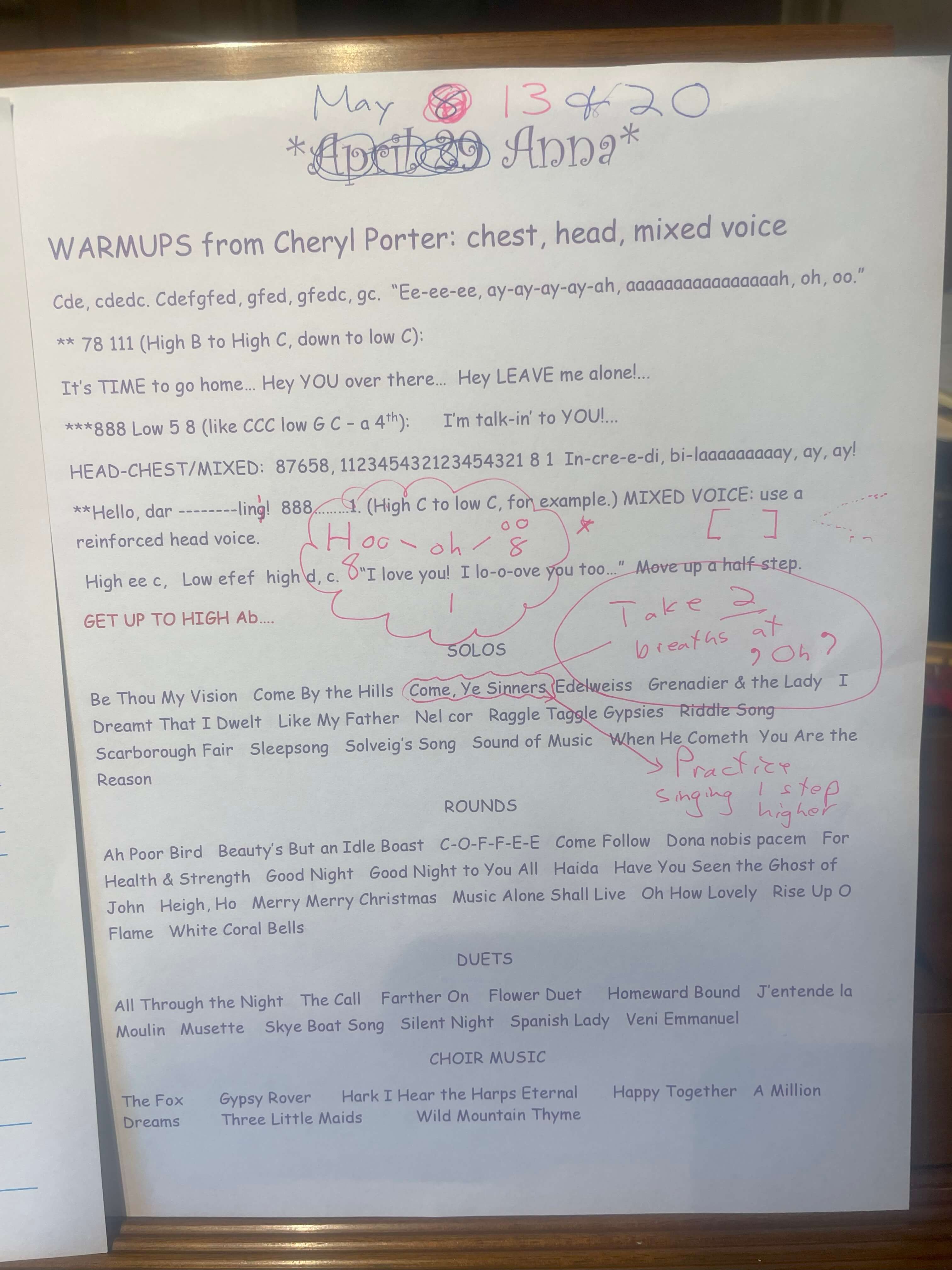 Voice lesson sheet