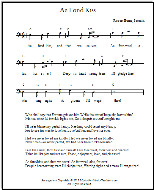 Scottish song Ae Fond Kiss for bass singers & instruments