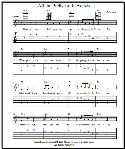 Hush-a-bye, don't you cry song for guitar
