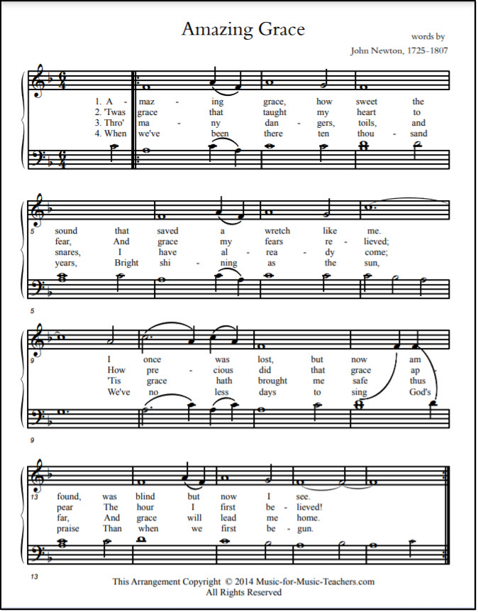 Printable sheet music Amazing Grace