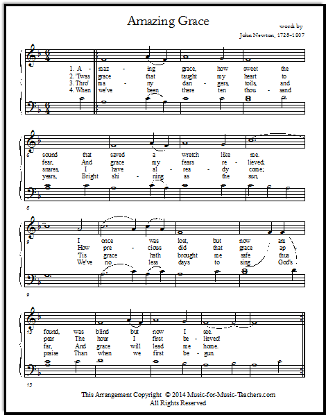 Free Printable Music Sheets Amazing Grace Solos And Duet For Piano