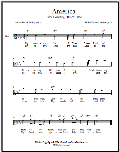 America: Free Lead Sheets and Easy Guitar Tabs