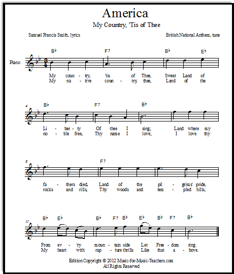 America Free Lead Sheets And Easy Guitar Tabs