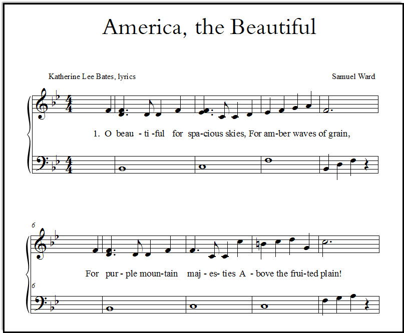 A closeup look at a piano arrangement of America the Beautiful