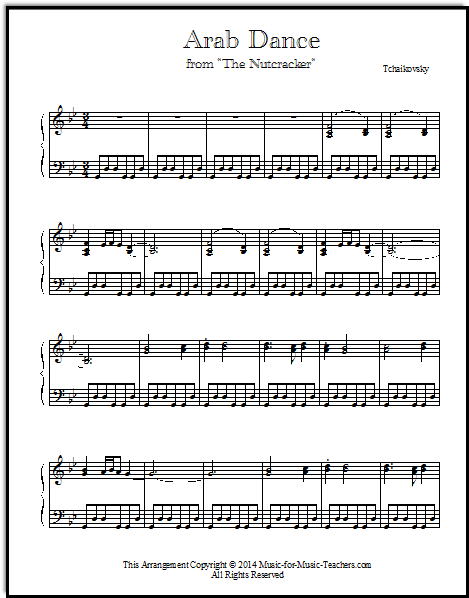 Arab Dance from Tchaikovsky's Nutcracker Suite for intermediate piano students.  Download this printable sheet music for piano, FREE!