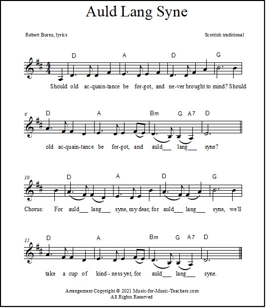 Lyrics and chords for Auld Lang Syne