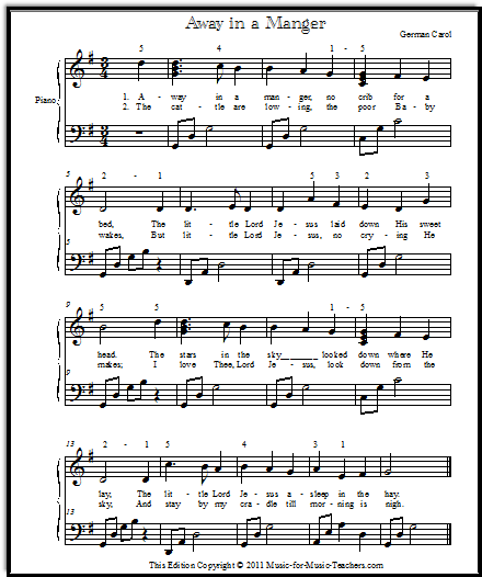 Intermediate arrangement of Away in a Manger for piano