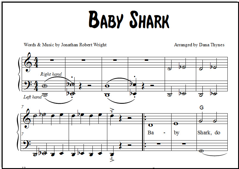 Baby Shark Easy Piano Music - Let's Play Music