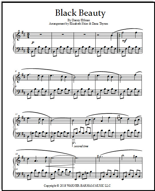 Black Beauty Theme sheet music for piano