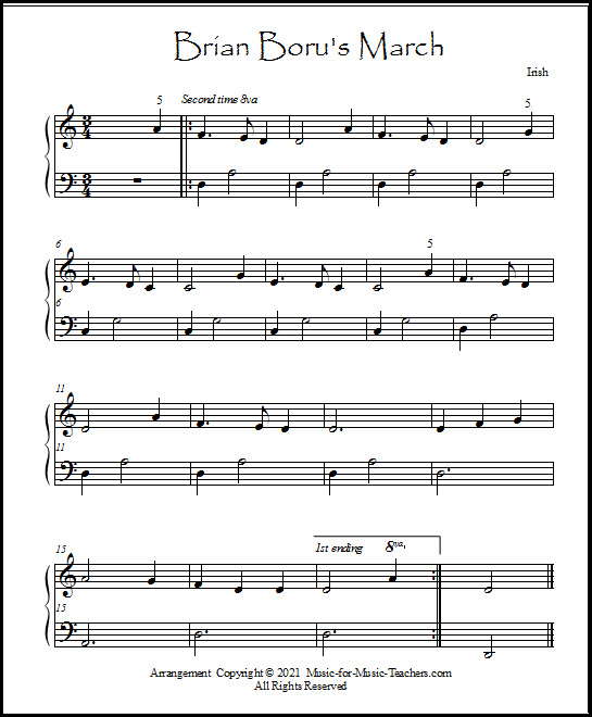 Elementary arrangement for piano of Irish song
