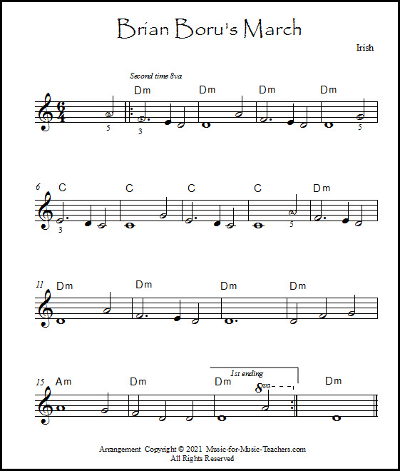 Lead sheet for Irish piano music