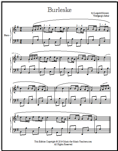 Burleske, or Burlesque, a piano piece by Leopold Mozart, for intermediate students.
