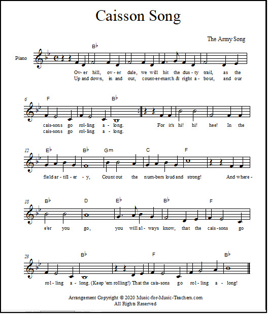 Army Theme Song The Caissons Go Rolling Along Free Sheetmusic In 7 Keys