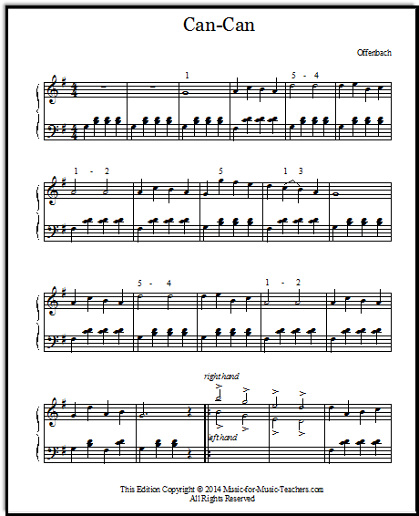 Can-Can by Offenbach Piano sheet music FREE, long version.  This is a high-energy piece.