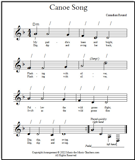 Canoe Song piano lead sheet