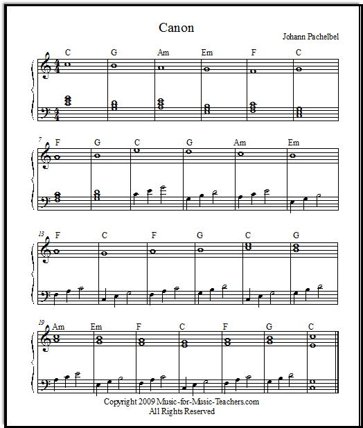 The Pachelbel Canon In D For Beginners Free Printable Sheet Music