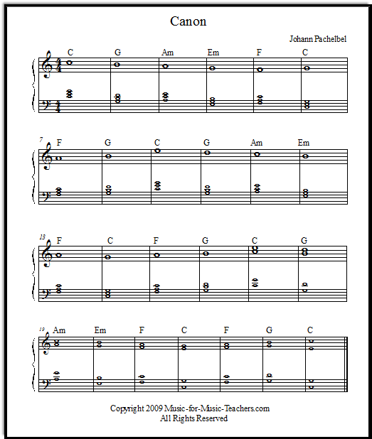 Easy sheet music for piano Canon