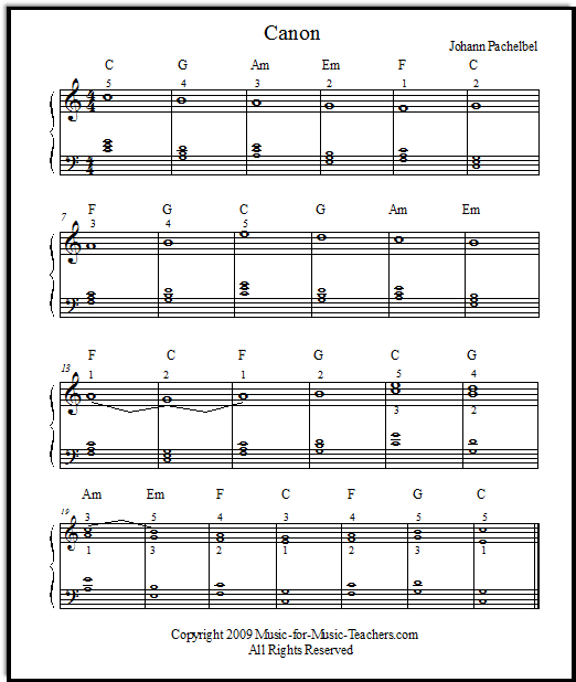 Pachelbel Canon in D, in the key of C