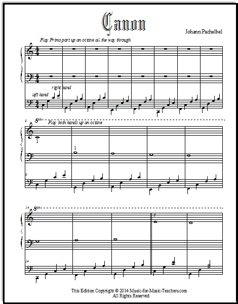 Canon Sheet Music for Beginner Piano Students