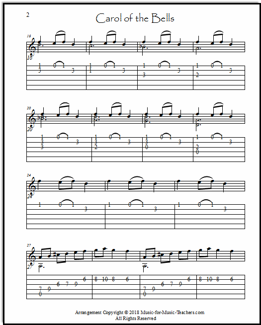 Carol of the Bells guitar tablature, showing page two