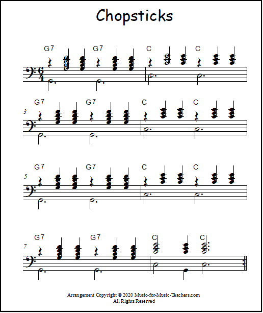 Piano chords for Chopsticks duet music