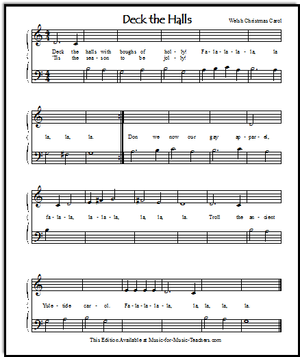 Deck the Halls in Middle C  position for piano beginners