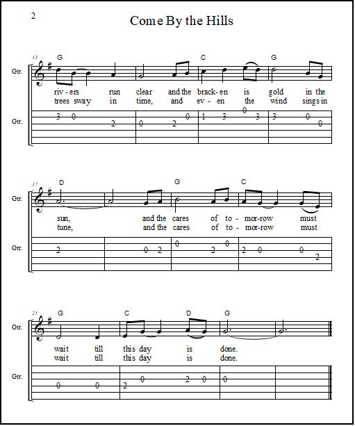 Come By The Hills Lyrics Sheet Music
