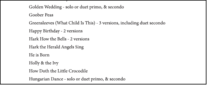 Table of Contents page 6 of the piano book Songs Old and Songs New