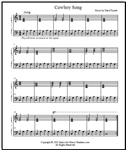 Free Beginner Sheet Music "Cowboy Song" for Piano Players