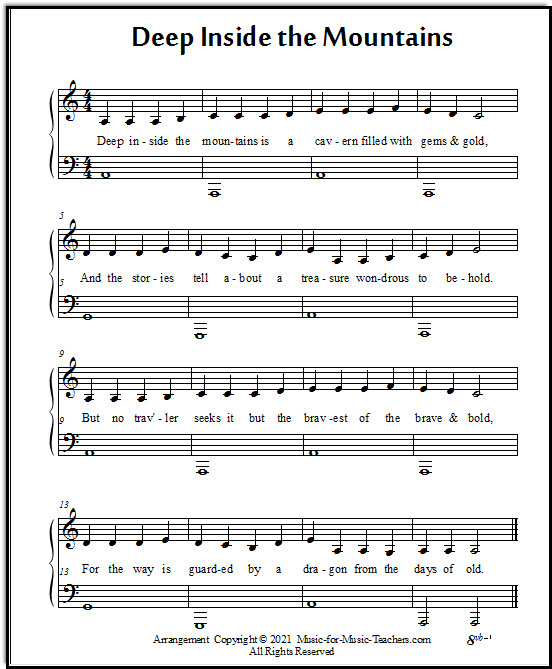 Beginner sheet music for piano, a mysterious song