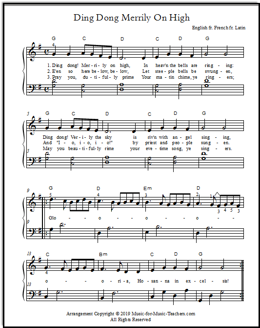 Ding Dong Merrily On High Free For Piano And Voice