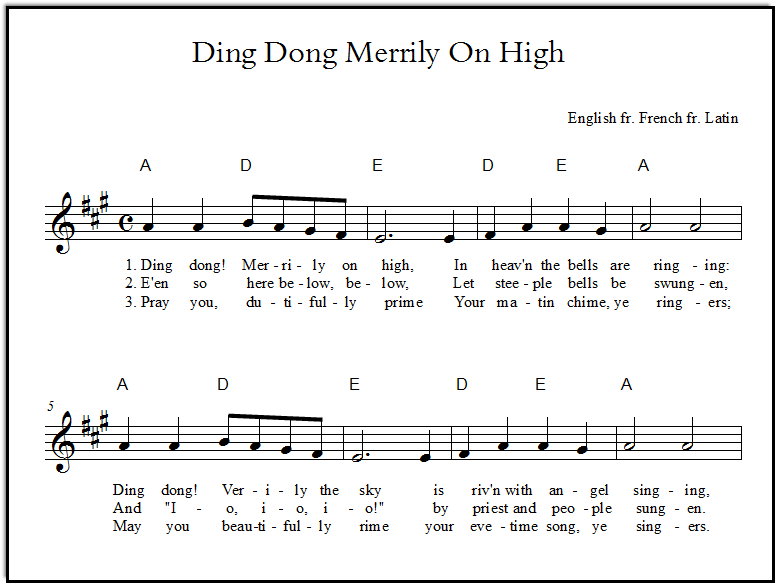 Ding Dong Merrily On High Free For Piano And Voice
