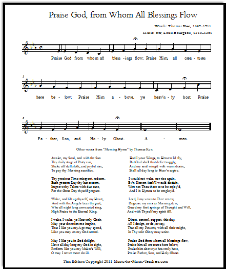 The Doxology - Praise God from Whom All Blessings Flow. A lead sheet for all musical instruments.