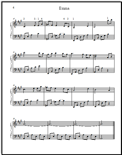 Piano music with long broken chord patterns in the left hand - "Jane Austen Emma" music