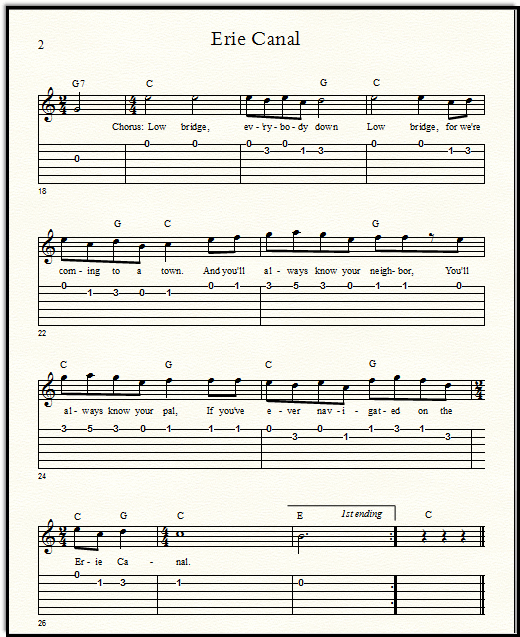 The Erie Canal Song - Guitar Tabs, Piano Sheets, and Lead ...