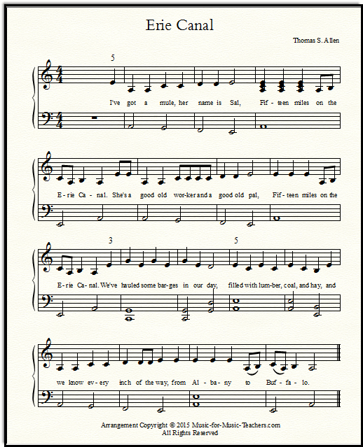The Erie Canal Song - Guitar Tabs, Piano Sheets, and Lead ...