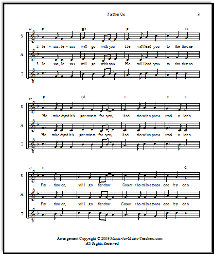 Shape note hymn Farther On, in the Sacred Harp tradition.  Free lead sheets, easy guitar tabs, and vocal arrangement.