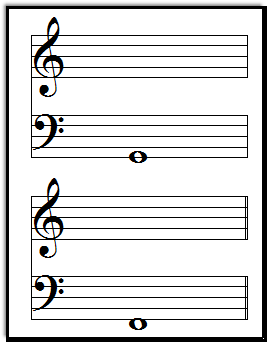Bass clef music note flashcards for piano & other instruments