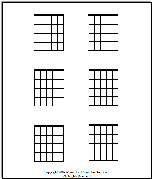 Sheet of blank fretboard charts for guitar chords