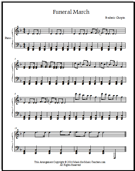 Chopin's Funeral March for young pianists, an arrangement with low ominous left-hand chords