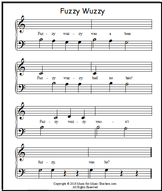 Fuzzy Wuzzy, Free, Easy Sheet Music, 4 Versions