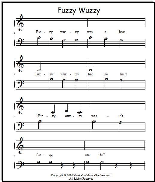 Fuzzy Wuzzy, Free, Easy Sheet Music, 4 Versions