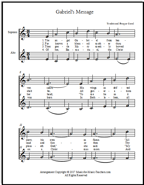 Christmas song Gabriel's Message, with lettered notes