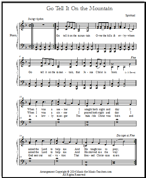 Easy Christmas Songs for Piano: Go Tell It On the Mountain